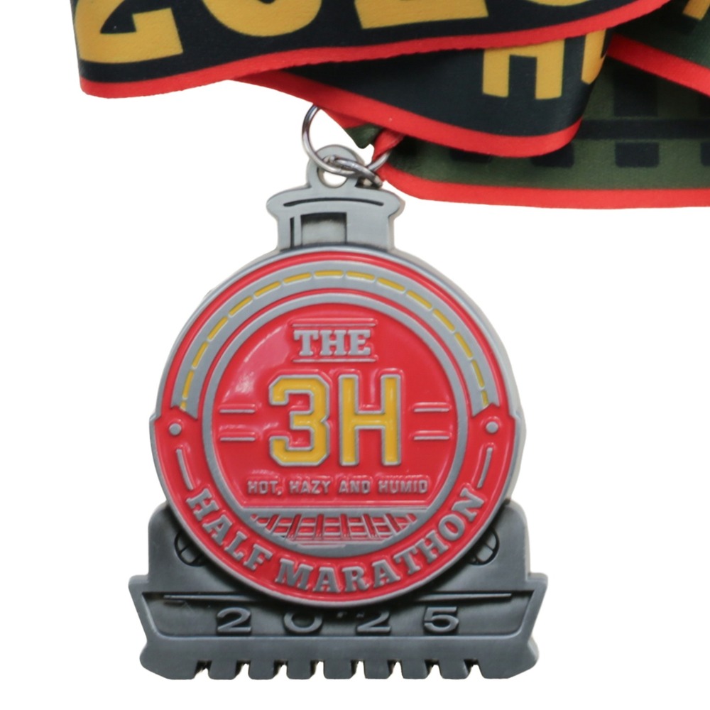 The 3H Half Marathon Medal OS Unisex Silver Red 2025 Excellent Train Finisher